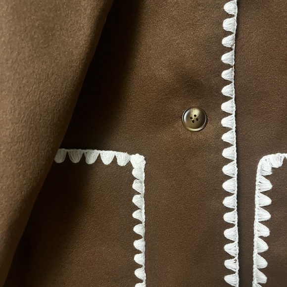 Trending Blogger Favorite Brown Contrast Stitching Jacket & Scarf - Picture 7 of 7